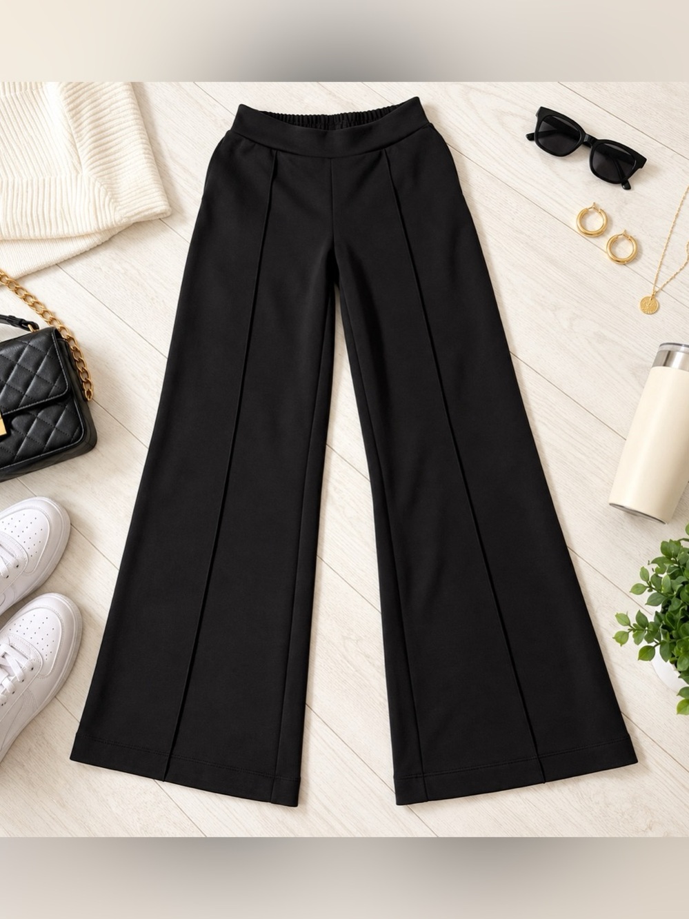 Scoop Black Wide Leg Pull On Pants Front Seam Business Casual XS 0-2